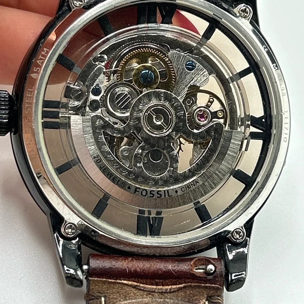 Fossil mens Automatic Townsman Dark Brown Leather Strap Watch 564